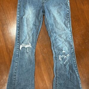 Indigo Rein Flare Jeans in Distressed Blue